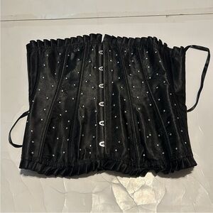 Black Sexy Pleated Rhinestone Corset Lingerie 2XL Plus Size Women
